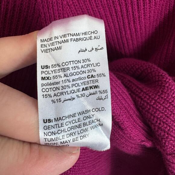 Chico's Cotton Blend Magenta Ribbed Knit 3/4 Sleeve V-Neck Pullover Sweater Sz L - Picture 5 of 5